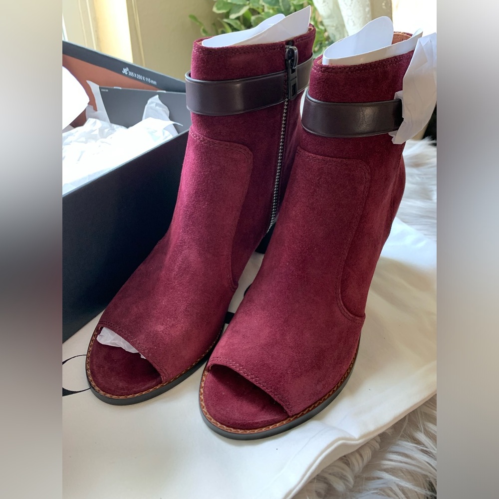 Coach Burgundy Suede Peep-Toe Ankle Boots. This Is A Bundle Of Scarf And Boots